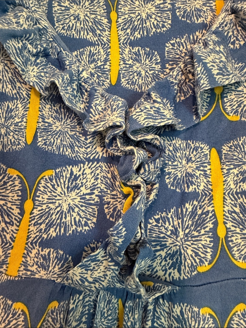 Lilly Pulitzer Blue Butterfly Ruffle V-Neck Sundress, Large - Picture 3 of 5